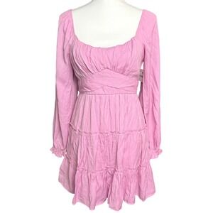 Altar'd State Pink Cottagecore Mini Dress Empire Waist Long‎ Sleeve Tiered M NWT